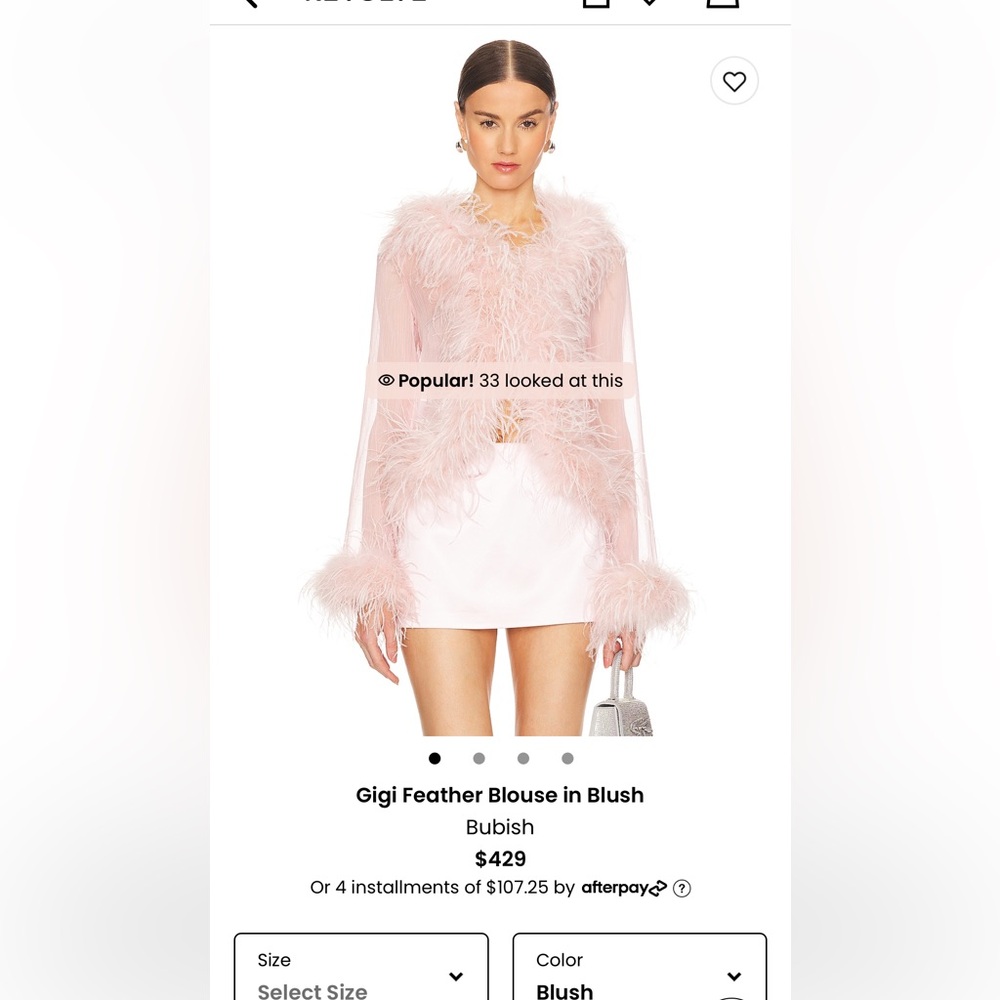Gigi Feather Blouse in Blush Bubish Luxe. Worn once dry cleaned size xs